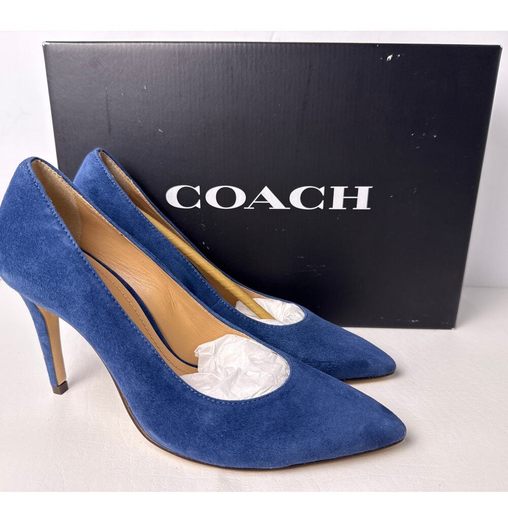 Coach Skyler Pumps Womens 6.5 True Blue Suede Stiletto Heels Pointed Toe Classic - Picture 14 of 14